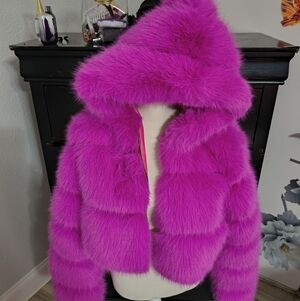 Vibrant Pink Faux Fur Hooded Jacket